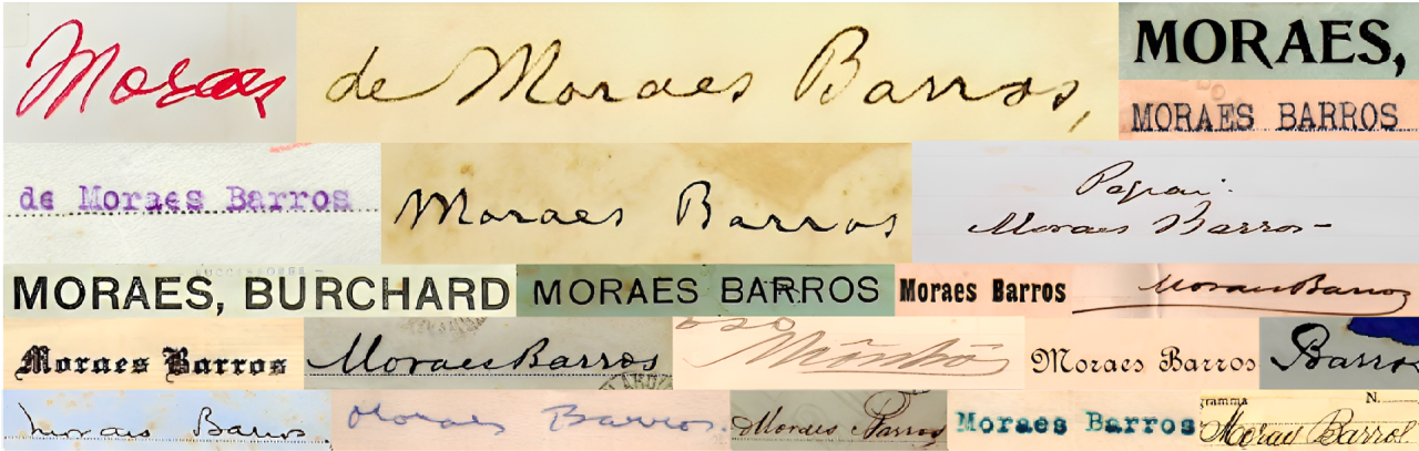 Composição de assinaturas e grafias do nome Moraes Barros.