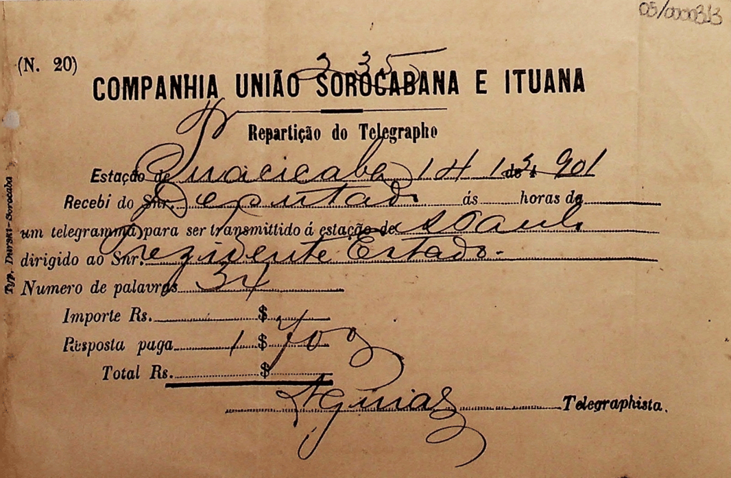 Telegrama da Companhia União Sorocabana e Ituana.